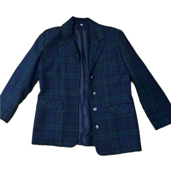 Vintage Edinburgh Blue and Green Plaid Blazer - Picture 1 of 8